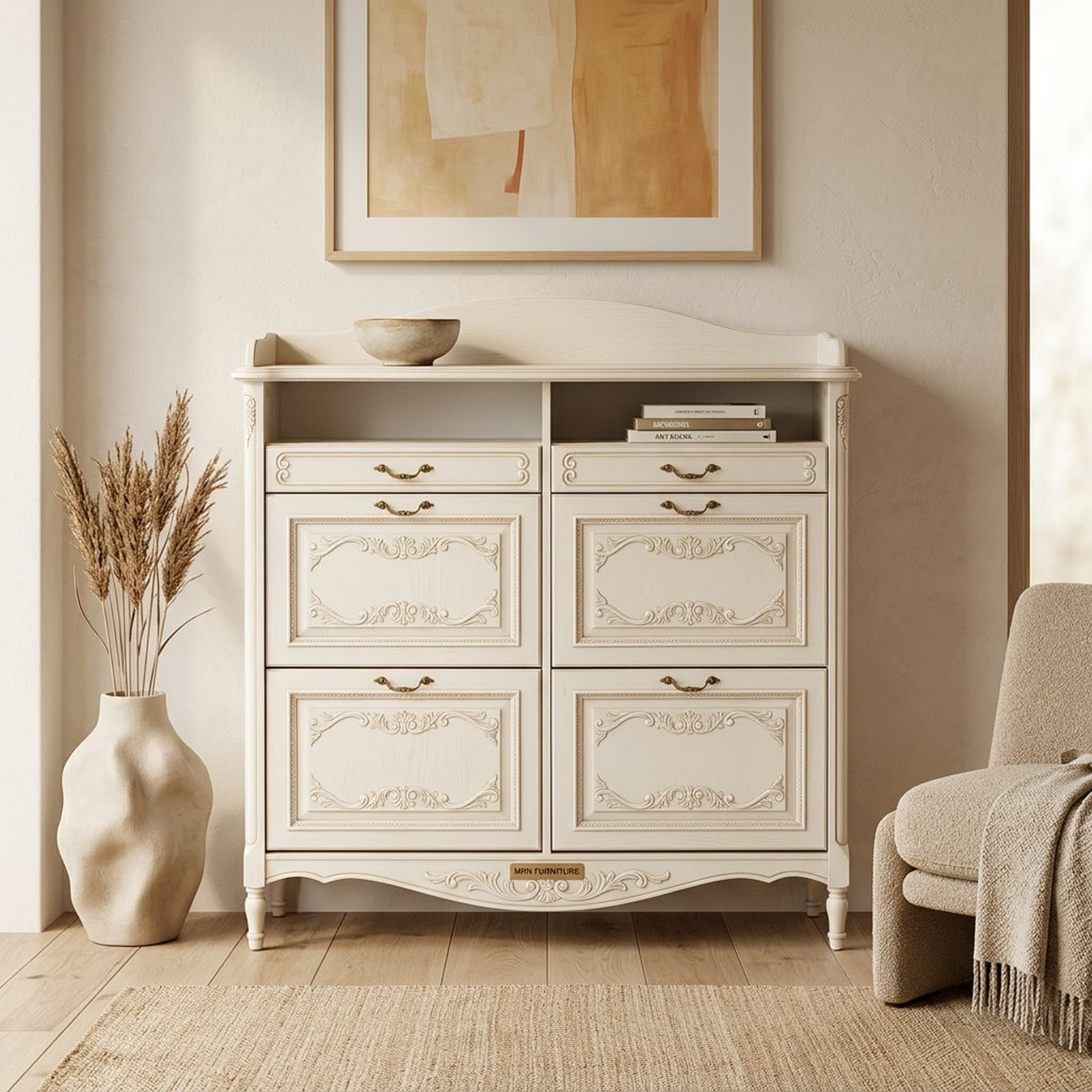 French Vintage Cream Kitchen Cabinet