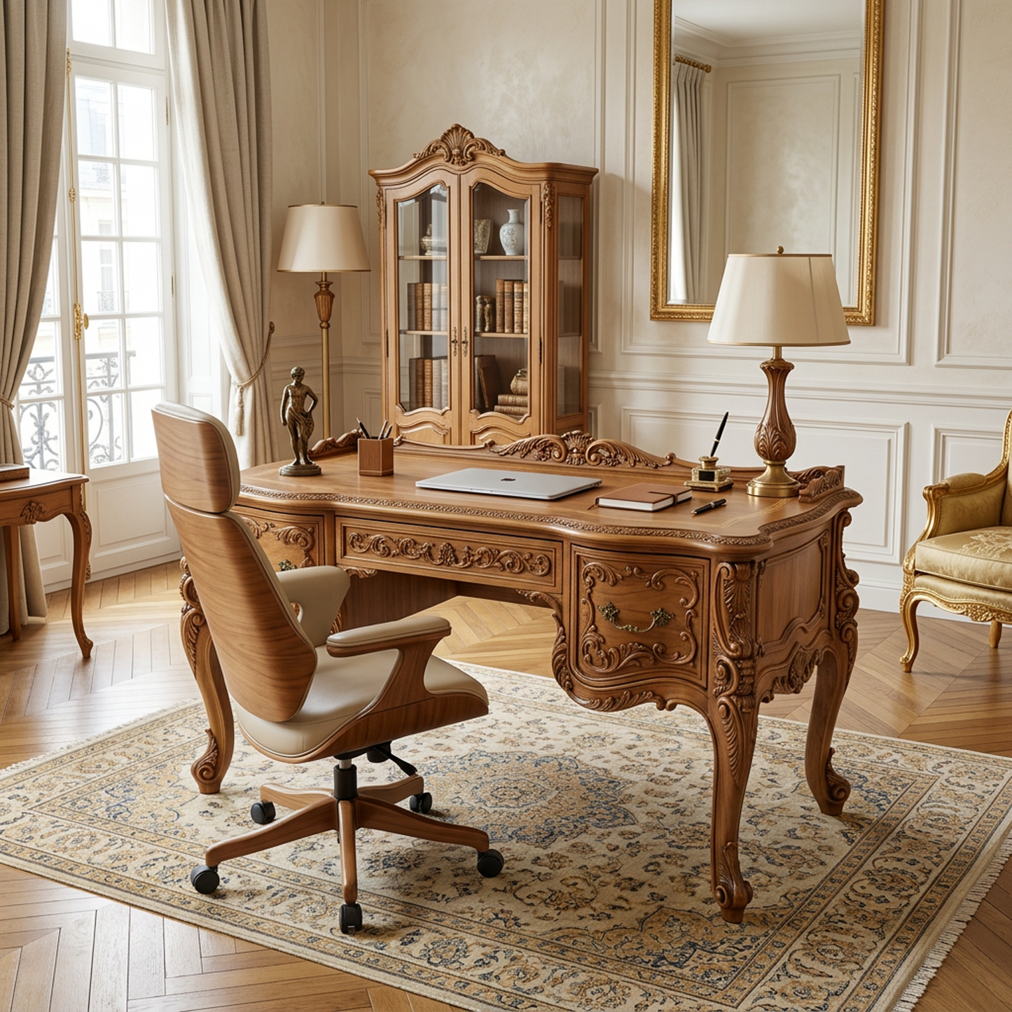 Victorian Vintage Carved Wooden Desk