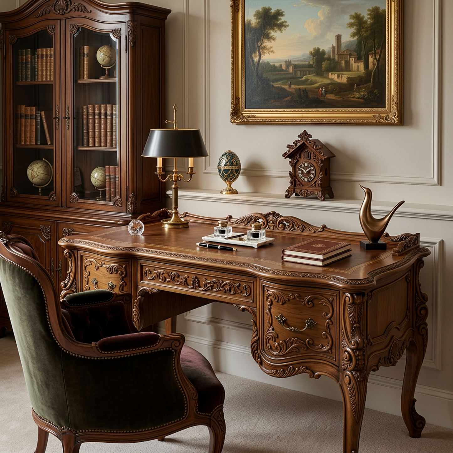 Victorian Vintage Carved Wooden Desk