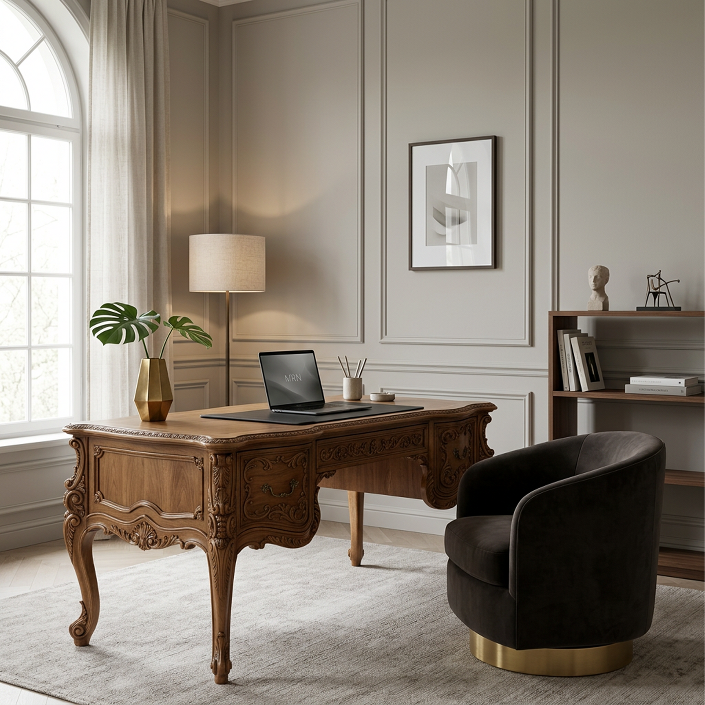 Victorian Vintage Carved Wooden Desk