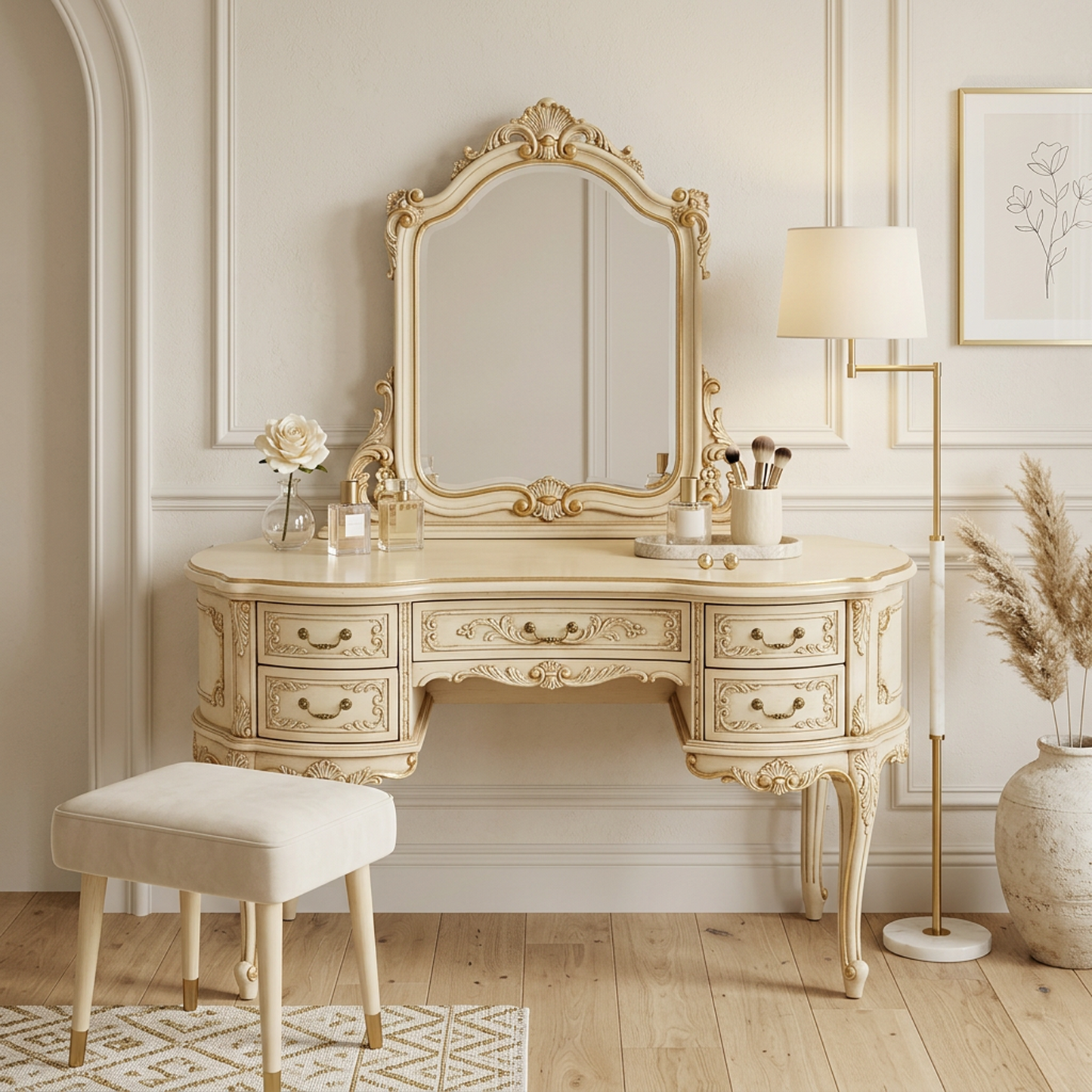 French Vintage Vanity Table with Mirror