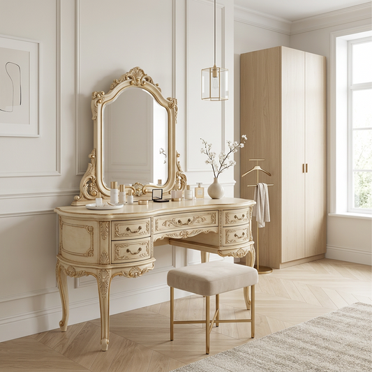 French Vintage Vanity Table with Mirror