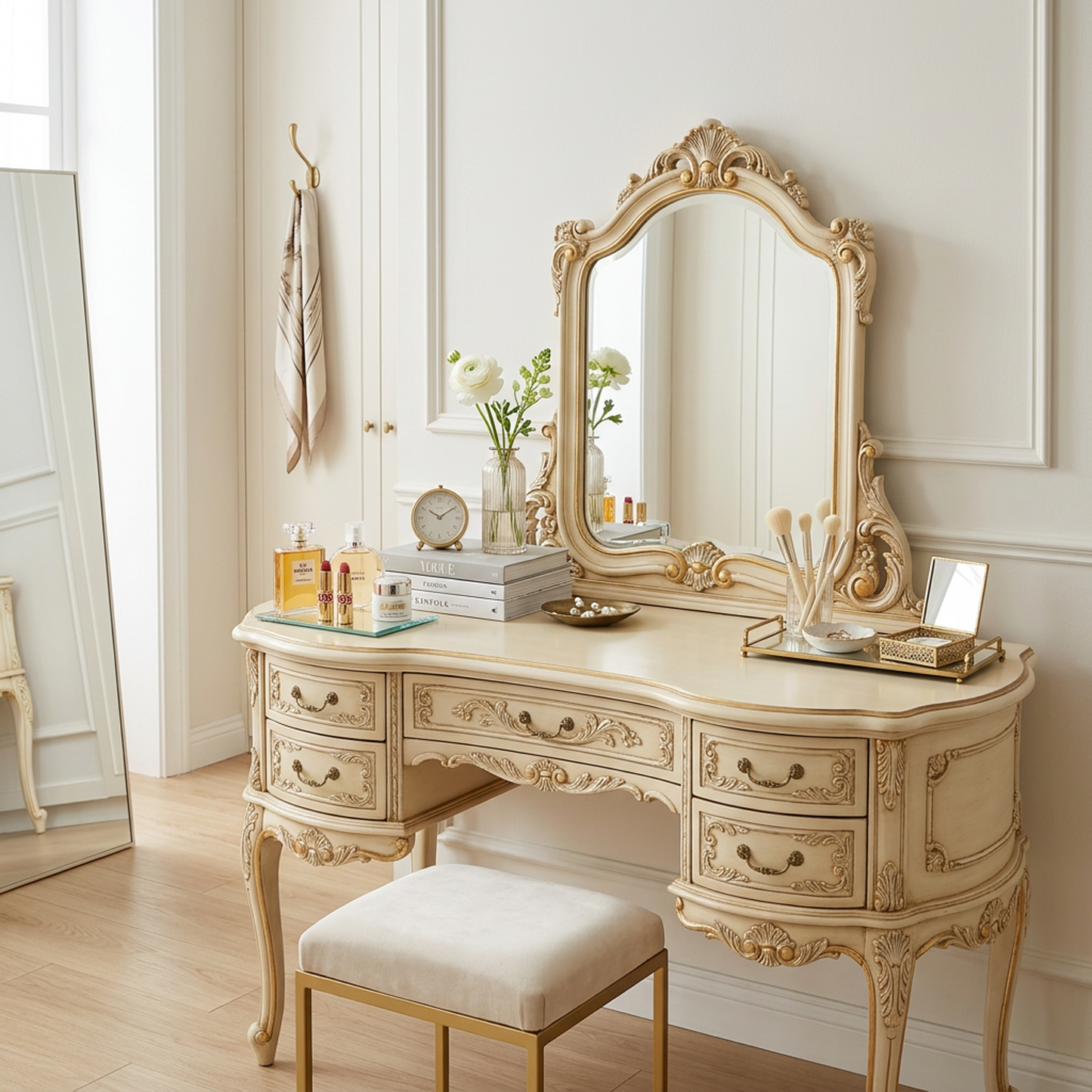 French Vintage Vanity Table with Mirror
