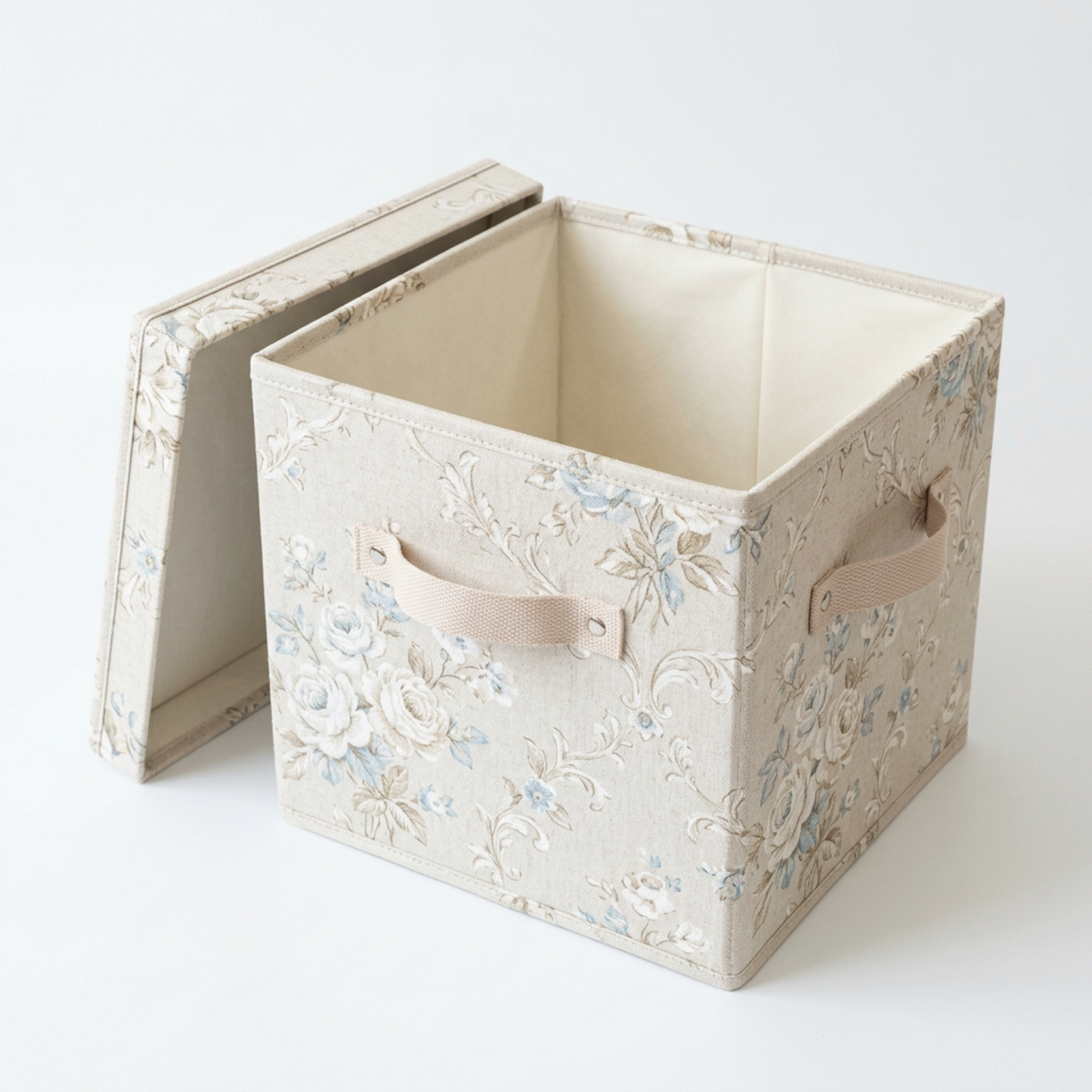 Vintage Floral Fabric Storage Box with Lid
