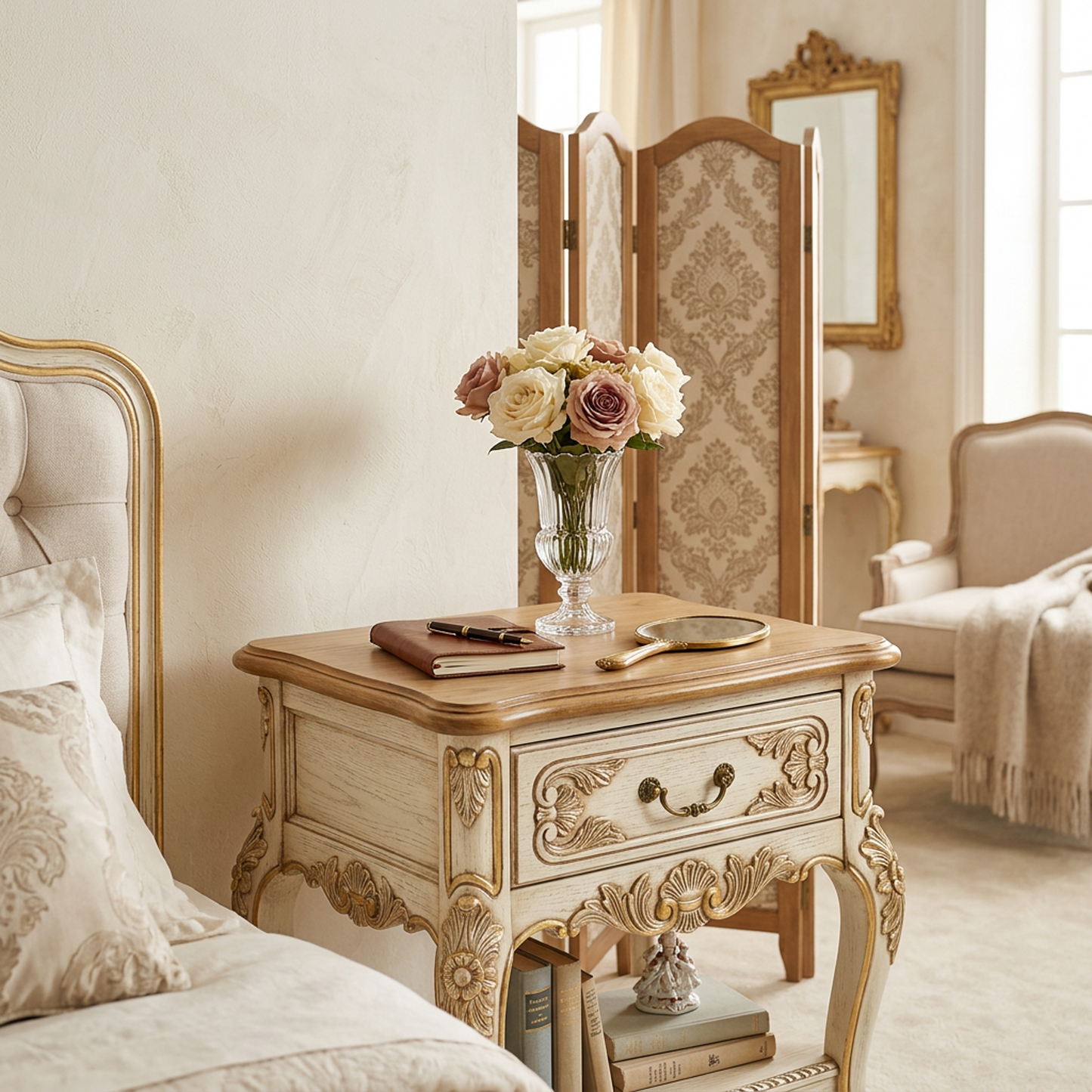 French Vintage Nightstand with Drawer