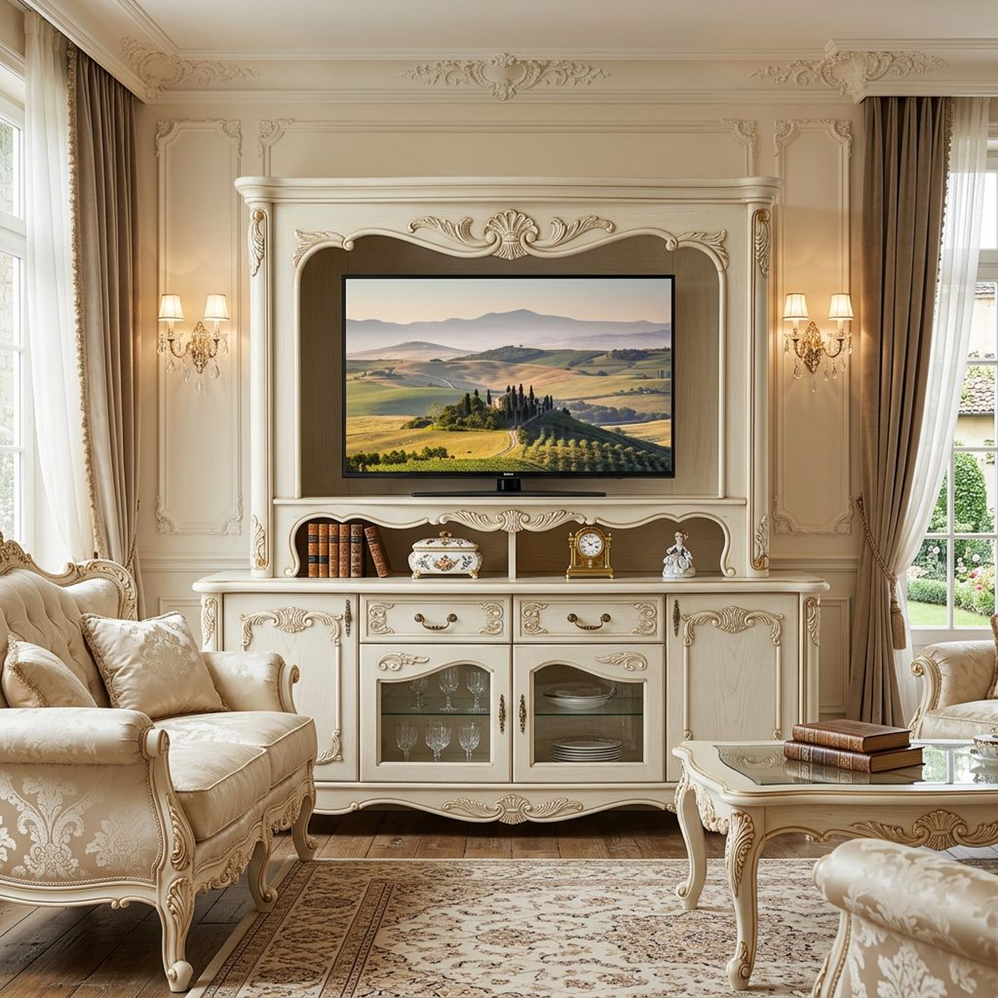 French Vintage Cream TV Stand