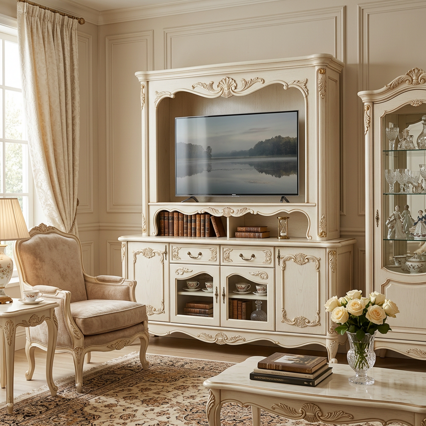 French Vintage Cream TV Stand
